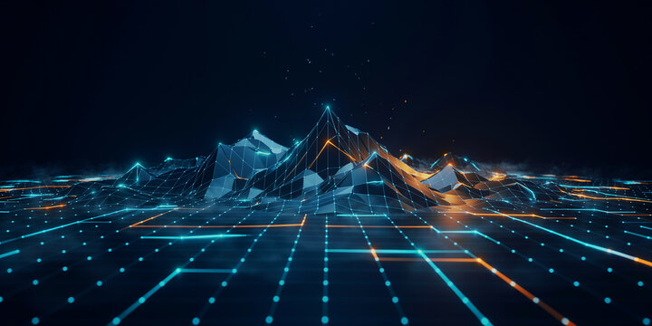 Abstract digital city data landscape with glowing network grid and traffic lines landscape technology abstract infrastructure information connection communication internet