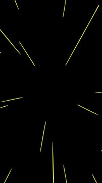 Yellow anime-style speed lines rush forward from a central point, creating a hyperspace or warp speed effect perfect for sci-fi and action sequences, vertical format