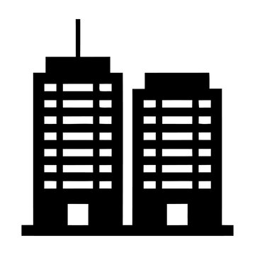 Corporate headquarters icon featuring a simple architectural design highlights urban business infrastructure.
