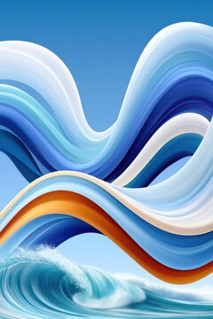 Abstract blue wave transformation over ocean with flowing ribbons and dynamic motion design