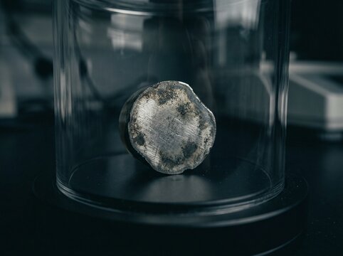 Oxidized Pure Reactive Metal Core Sample Inside Protective Glass Bell