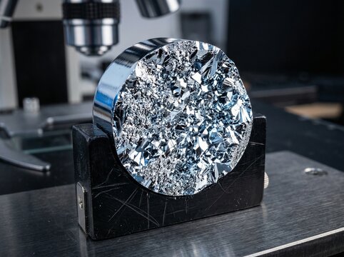 Polished Metal Ingot Slice Crystalline Structure Sample Mounted for Microscope