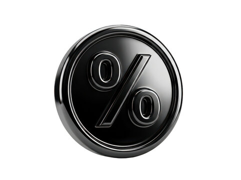 3d render of a glossy black percentage symbol inside a circular frame isolated on transparent background