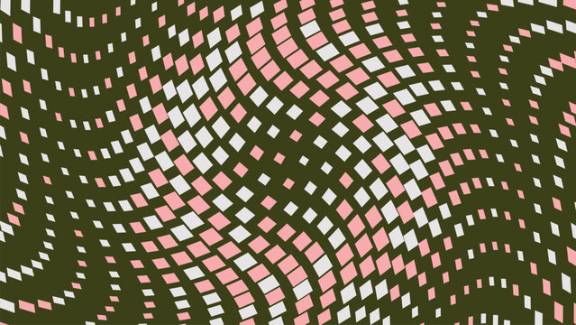 Abstract geometric mosaic pattern with pink and white diamonds. Seamless vector background for modern design projects and branding.
