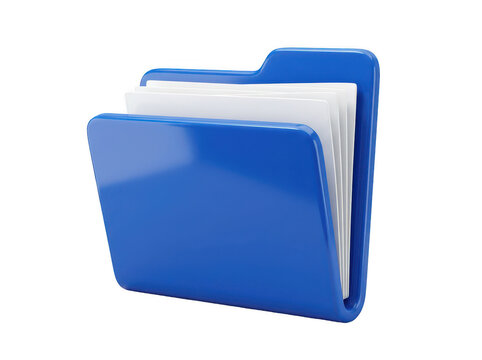3d render of a blue office folder with documents isolated on transparent background