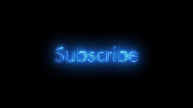 Social media follow up text effect subscribe now neon blue on black background.