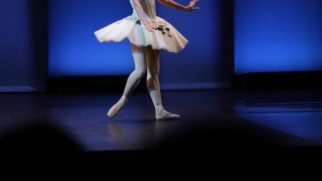 ballet dancer on stage, dancing from side to side, legs only, close up 
