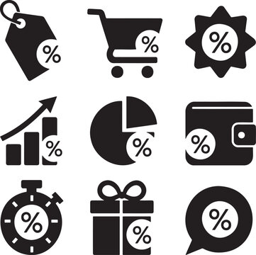 Percentage, growth, and financial symbols collection on transparent background