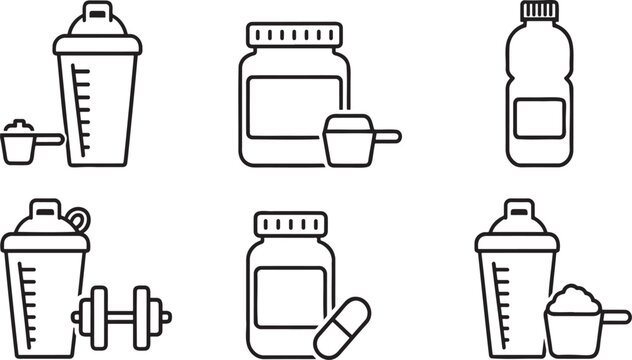 Set of six common kitchen and bathroom liquid containers with transparent background