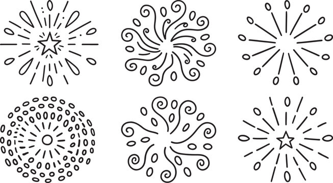 Set of six black, intricate spider web variations on a white background