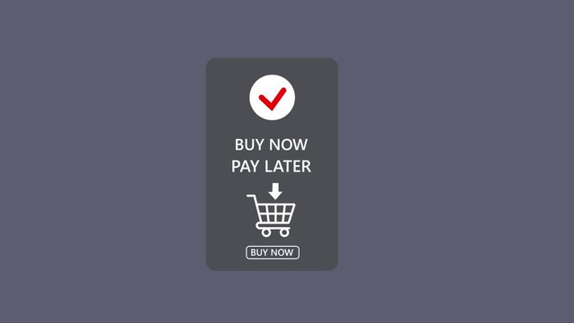 Glowing Neon Buy Now Pay Later Shopping Cart Icon with Check Mark on sliver Background image photo 4k video animation