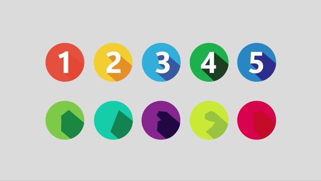 Number set from zero to nine on colorful circle with shadow. colorful circles and numbers. numbers symbols with long shadow. number digit vector icon with colorful circle. set of 1-9.