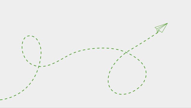 Simgle paper plane with dotted line. paper airplane routes. one paper airplane doodle. travel path. travel sign. vector illustration 4k video animation.