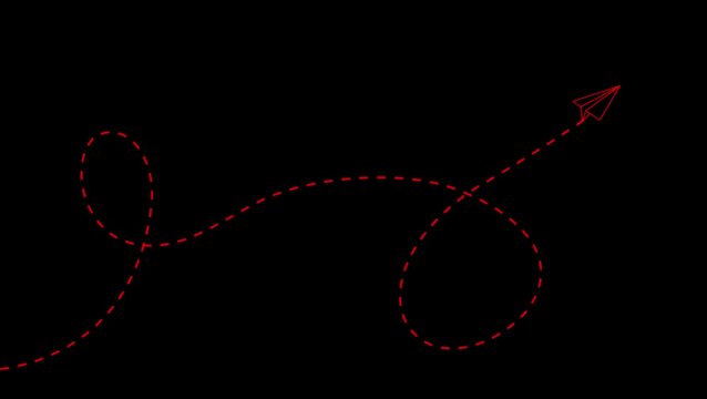 Simgle paper plane with dotted line. paper airplane routes. one paper airplane doodle. travel path. travel sign. vector illustration 4k video animation.