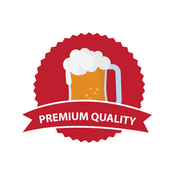 Premium Quality Beer Glass Ribbon Badge Vector Label Icon
