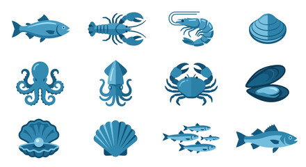 Obraz premium Set of blue abstract geometric line icons featuring concentric curves, arcs, and wave patterns for modern branding design
