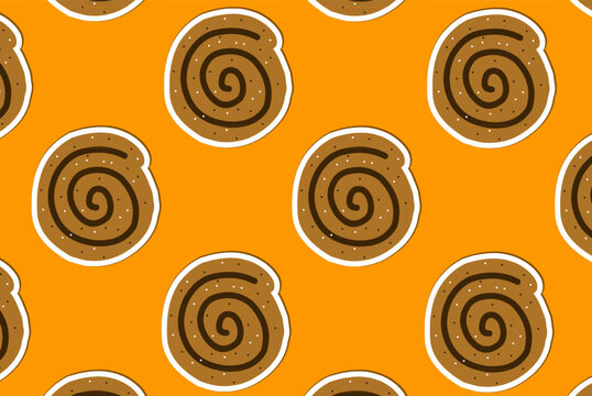 Doodle Cinnamon Roll Pattern. Hand Drawn Pastry Background. Minimal Bakery Doodle Style.