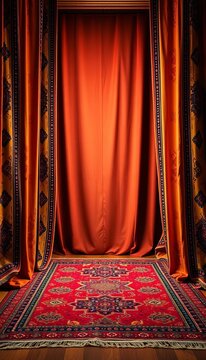 Vintage Moroccan-inspired rug drapes across stage, concert, texture