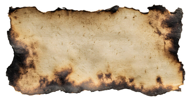 Vintage burnt paper fragment with irregular edges with burned irregular border background perforated distressed parchment scorched texture with charred