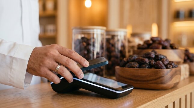 Contactless Mobile Payment in Middle Eastern Dates Shop