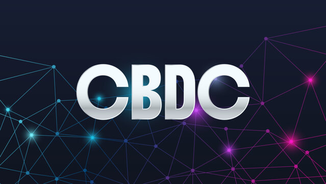 CBDC money technology. Central Bank Digital Currency. Blue pink gradient pattern. Netwotk polygonal background. Vector illustration for business, finance, payment