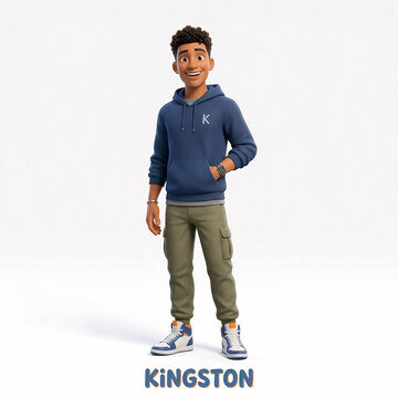 Jeune homme souriant en sweat &agrave; capuche en illustration 3D
