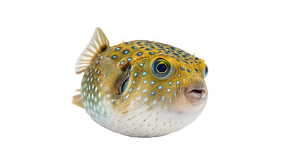 Spotted puffer fish marine wildlife ocean creature view isolated on transparent background cut out © Ivan