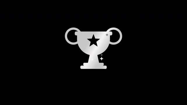 Trophy cup with sweeping glossy shine, flat motion graphic overlay on transparent background, white
