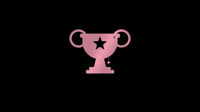Trophy cup with sweeping glossy shine, flat motion graphic overlay on transparent background, pink