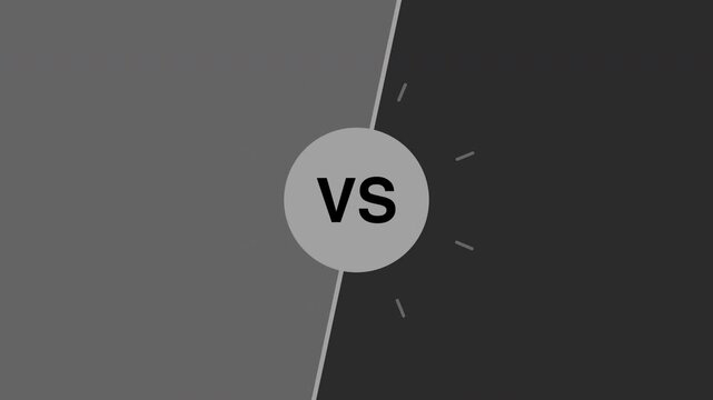 Versus battle split screen opener, flat motion graphic overlay on transparent background, gray
