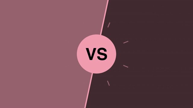 Versus battle split screen opener, flat motion graphic overlay on transparent background, pink
