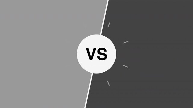 Versus battle split screen opener, flat motion graphic overlay on transparent background, white