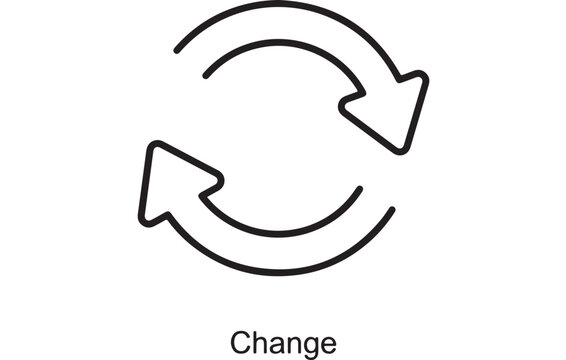 Minimalist change icon with circular arrows, black line art refresh symbol, modern cycle and rotation vector graphic for business interface