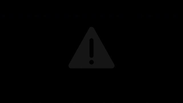 Flashing warning triangle with exclamation mark, flat motion graphic overlay on transparent background, black