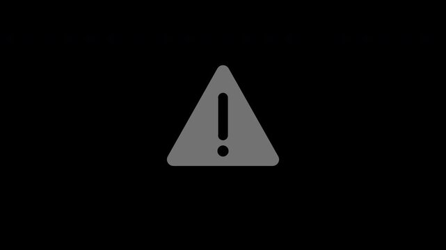Flashing warning triangle with exclamation mark, flat motion graphic overlay on transparent background, gray