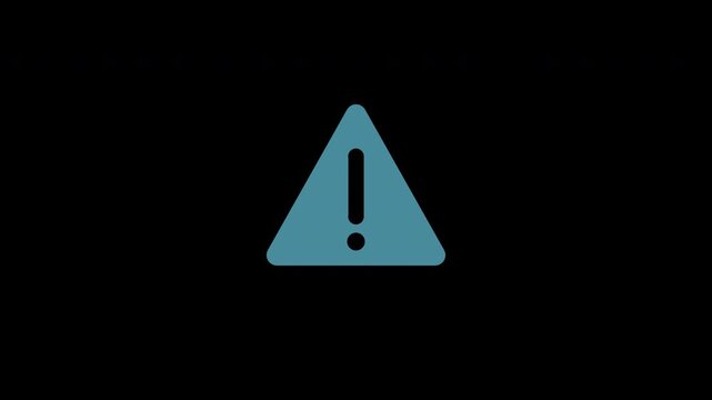 Flashing warning triangle with exclamation mark, flat motion graphic overlay on transparent background, blue
