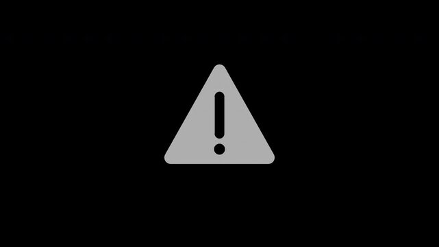 Flashing warning triangle with exclamation mark, flat motion graphic overlay on transparent background, white