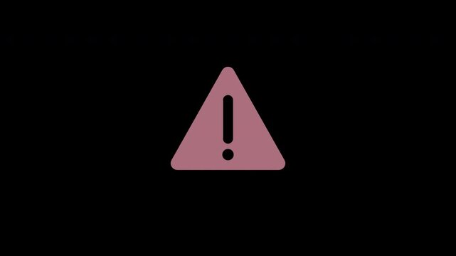 Flashing warning triangle with exclamation mark, flat motion graphic overlay on transparent background, pink