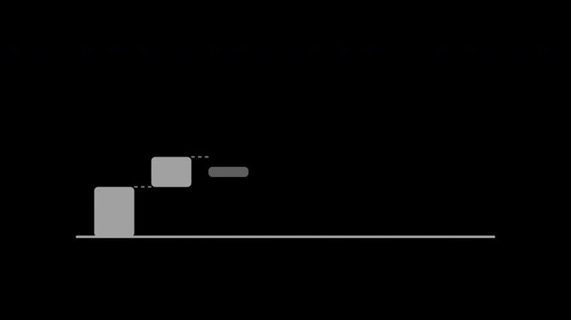 Waterfall chart bars rising step by step, flat motion graphic overlay on transparent background, gray