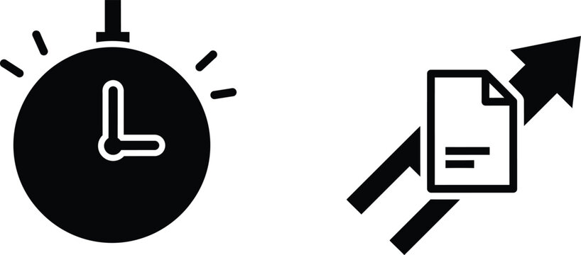 Clock icon with document and upward arrow