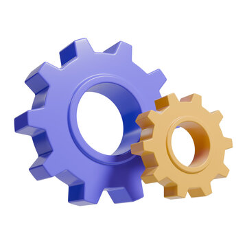 3D render of gears illustration in perspective view. Suitable for a 3D icon
