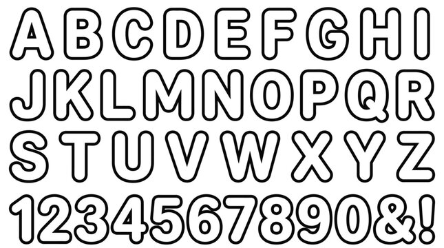 Alphabet and Numbers Bubble Font Outline