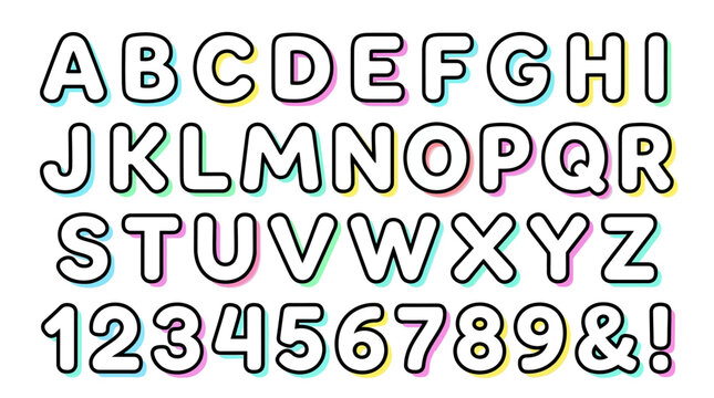 Bubble Letter Alphabet & Numbers - Fun Funky Font - White Background