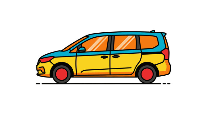 Yellow Minivan Side View Profile.