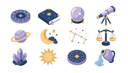 Colorful astronomy and astrology icons collection. © penguasa
