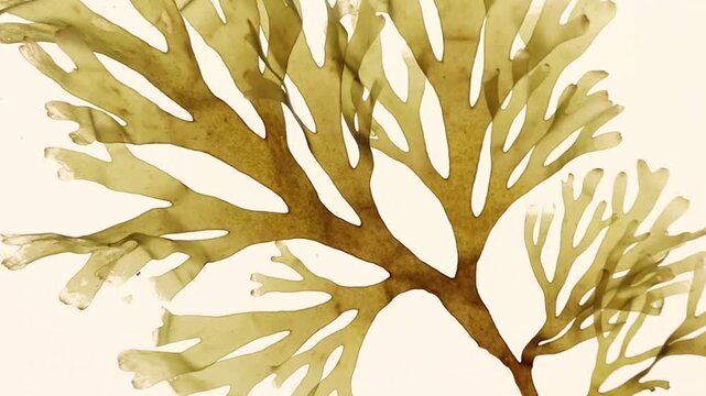 Dictyota dichotoma, also known as forkweed, gently swaying underwater. Decorative brown seaweed associated with skincare, spa, cosmetic, wellness and marine beauty concepts.