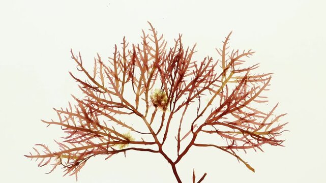 Gelidium sesquipedale red algae (Rhodophyta) gently swaying underwater. Marine seaweed associated with skincare, spa, cosmetic, wellness and marine biotechnology concepts.