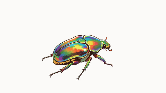 Vibrant Iridescent Beetle Illustration with Rainbow Metallic Shell
