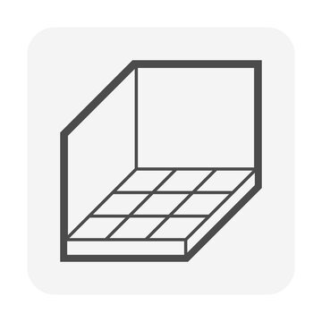 Tile floor inside room vector icon. Isometric interior flooring symbol showing ceramic tile layout inside architectural space. Suitable for floor installation, interior design and home renovation.