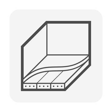 Pre-stressed concrete slab with concrete topping vector icon. Structural floor system featuring prestressed concrete panel, cast in place topping, composite flooring, building construction.